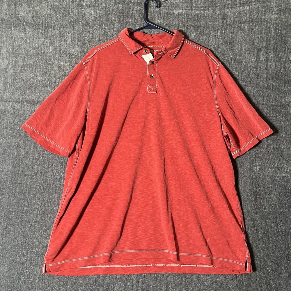 Johnston & Murphy Men XL Vintage Slub Polo Shirt Red Contrast Stitch Short SS